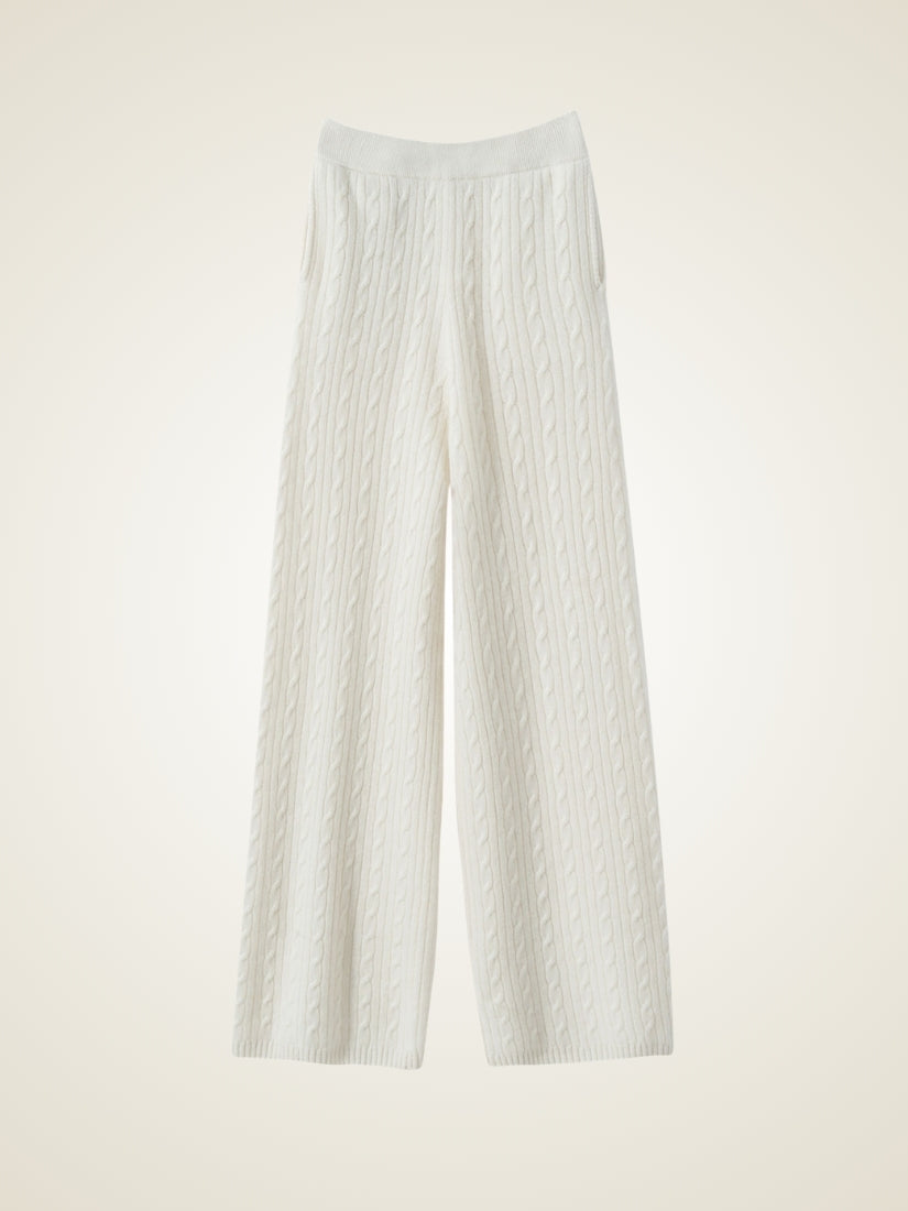 Emirelda - Ivory Cashmere Wide-Leg Pants | The Cashmere Studio