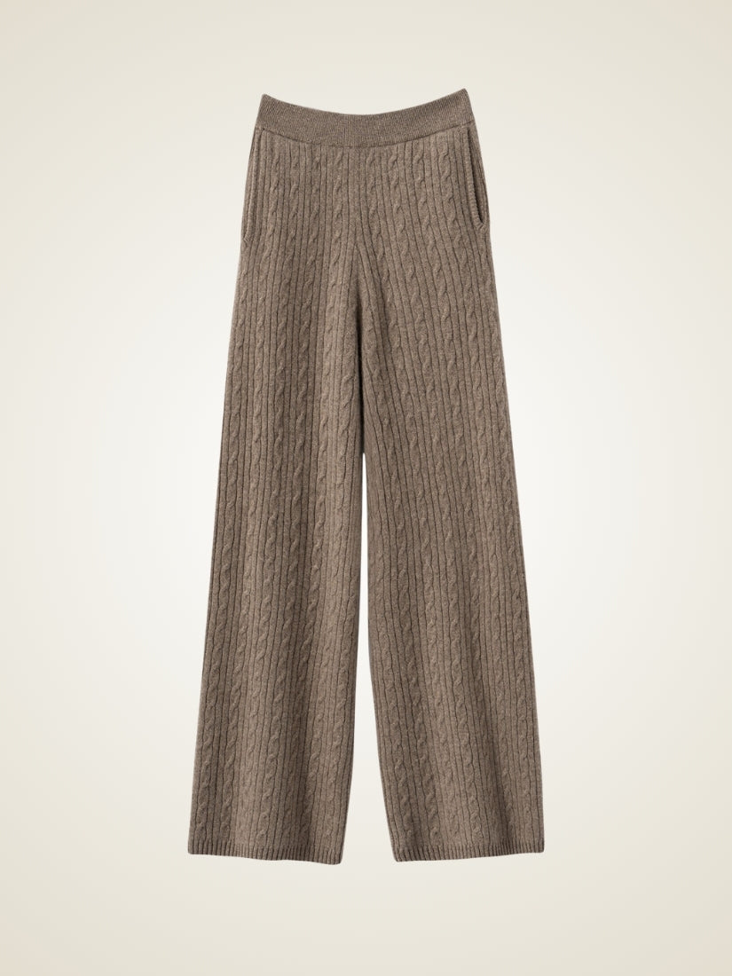 Emirelda - Taupe Cashmere Wide-Leg Pants | The Cashmere Studio