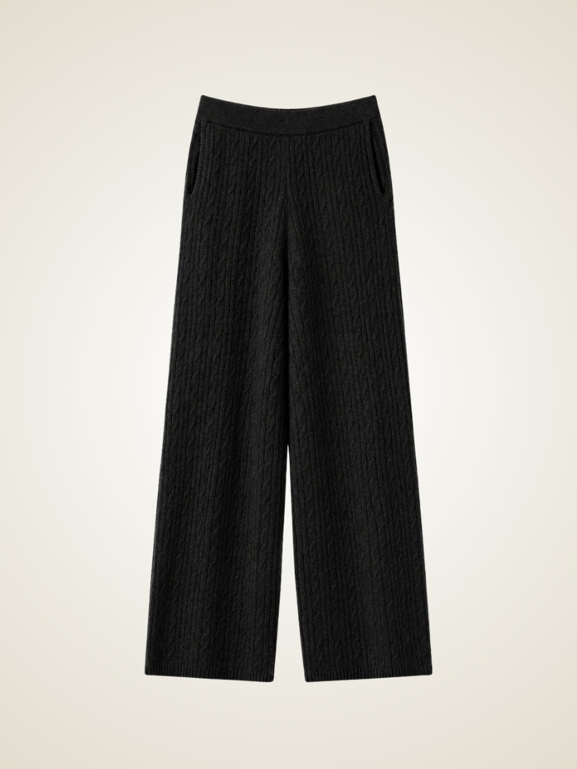 Emirelda - Black Cashmere Wide-Leg Pants | The Cashmere Studio