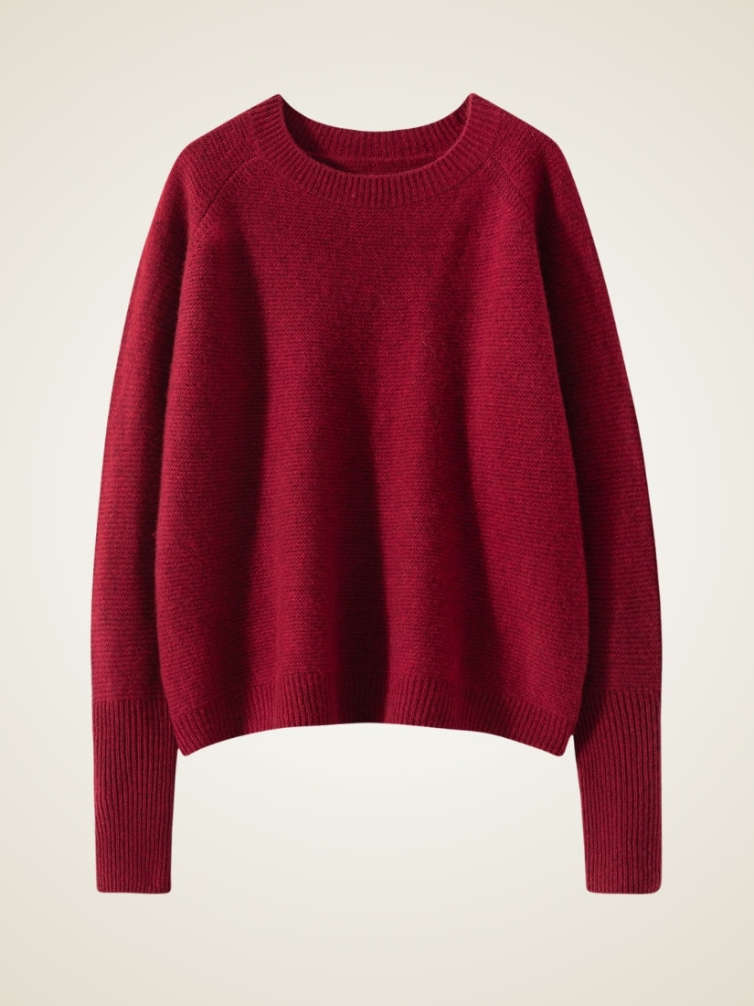 Gialora - Deep Red Textured Knit Cashmere Sweater | The Cashmere Studio