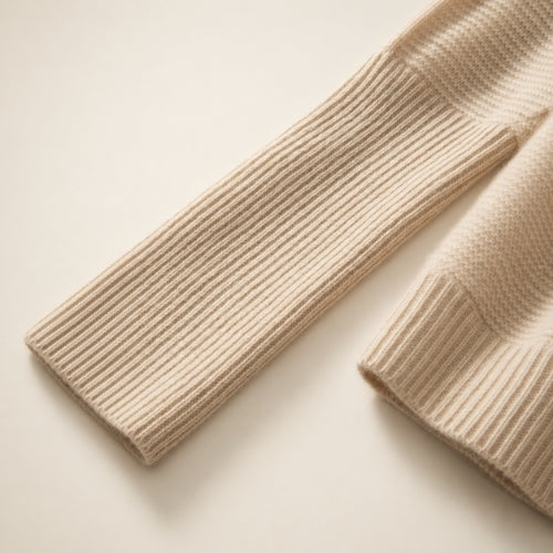 Gialora - Beige Textured Knit Cashmere Sweater | The Cashmere Studio