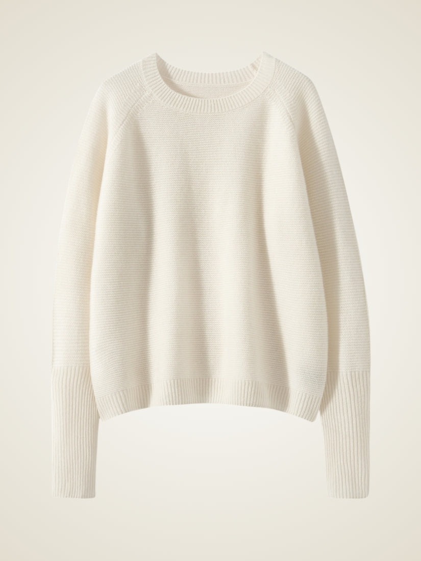 Gialora - Ivory Textured Knit Cashmere Sweater | The Cashmere Studio