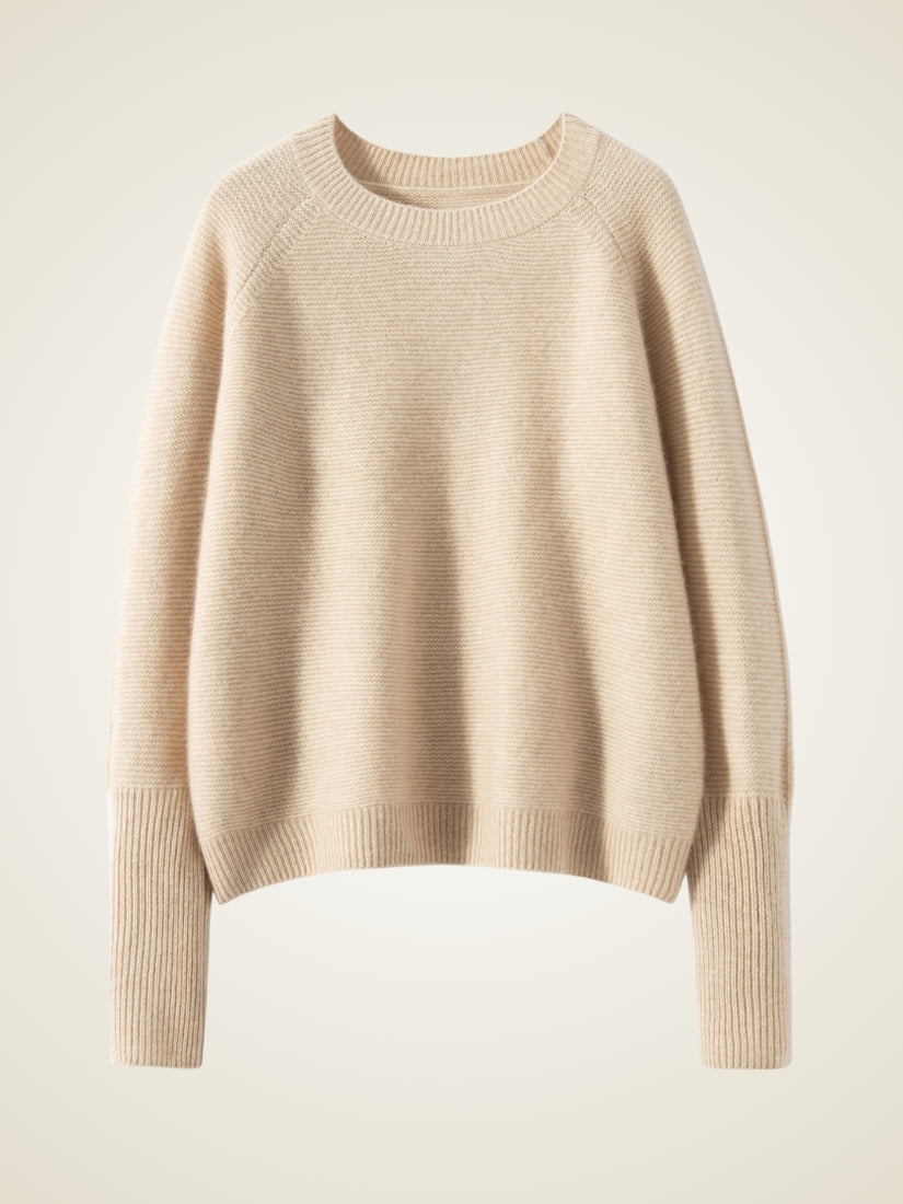 Gialora - Beige Textured Knit Cashmere Sweater | The Cashmere Studio