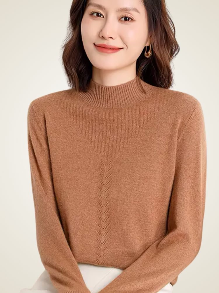 Grace - Camel Mock Neck Cashmere Sweater | The Cashmere Studio