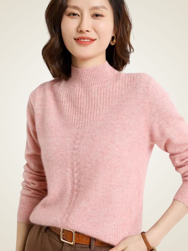 Grace - Pink Mock Neck Cashmere Sweater | The Cashmere Studio