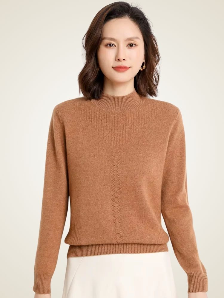 Grace - Camel Mock Neck Cashmere Sweater | The Cashmere Studio