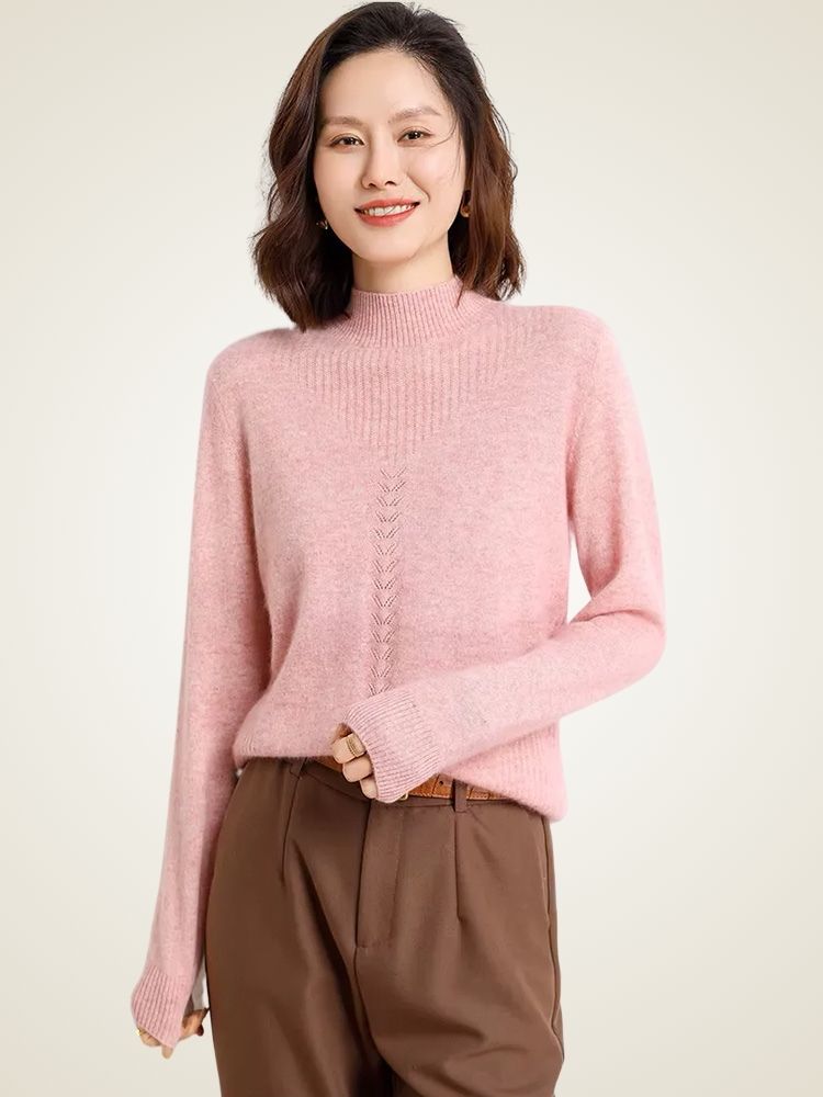 Grace - Pink Mock Neck Cashmere Sweater | The Cashmere Studio