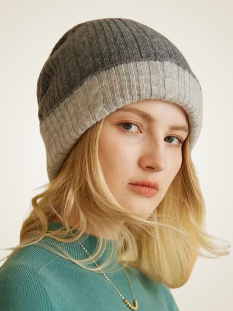 Josie -  Gray Reversible Beanie Cashmere | The Cashmere Studio