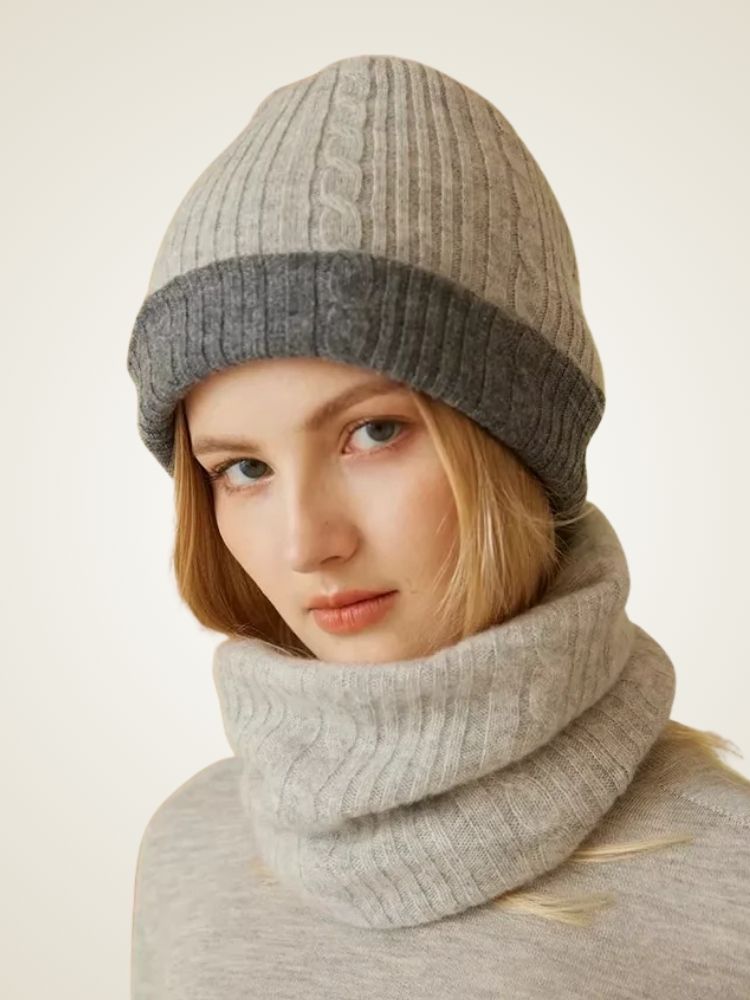 Josie -  Gray Reversible Beanie Cashmere | The Cashmere Studio