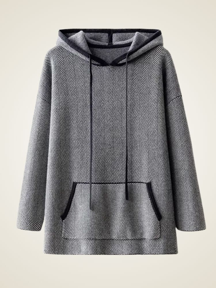 Haley - Gray Herringbone Cashmere Hoodie | The Cashmere Studio