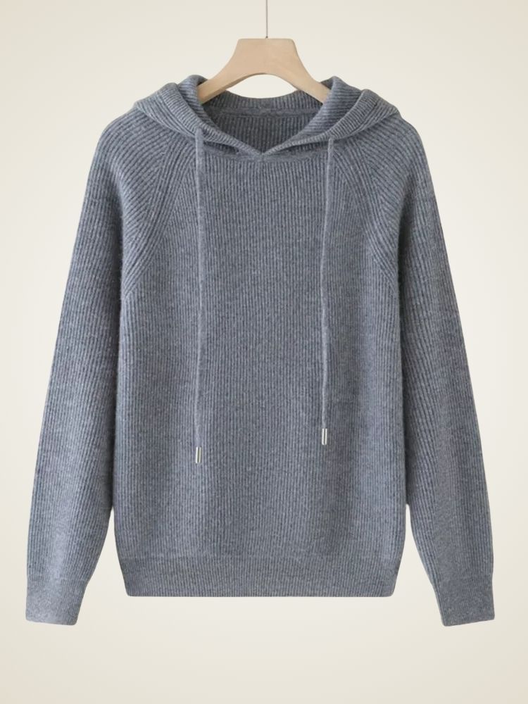 Colleen - Gray Ribbed Cashmere Hoodie | The Cashmere Studio