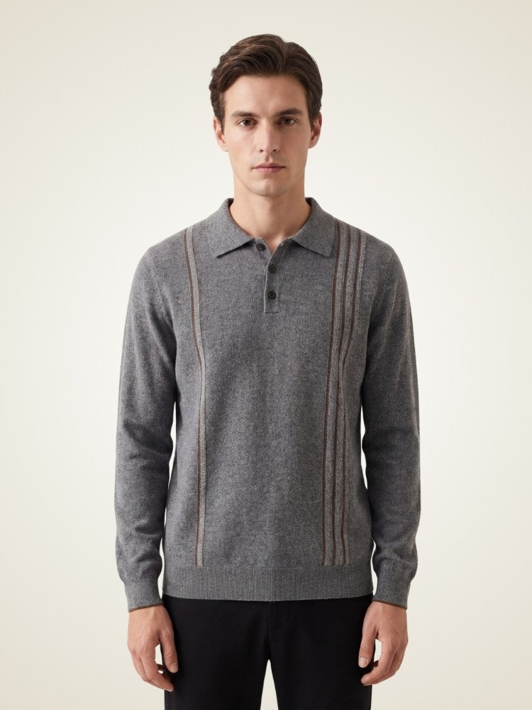 Clay - Gray Cashmere Polo Sweater | The Cashmere Studio