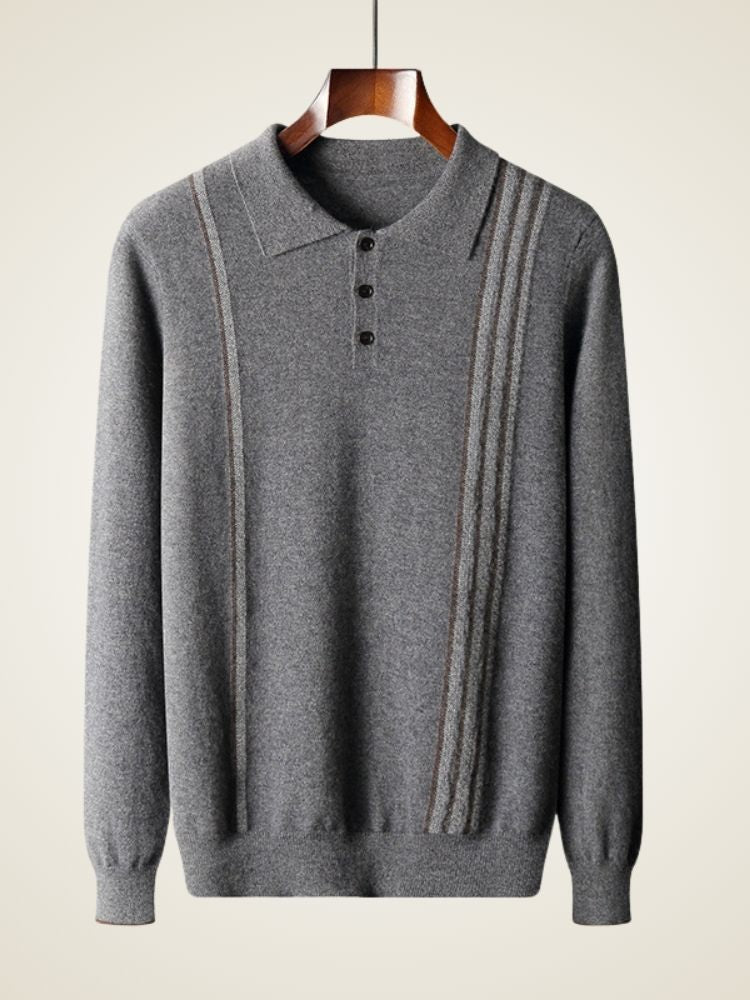 Clay - Gray Cashmere Polo Sweater | The Cashmere Studio