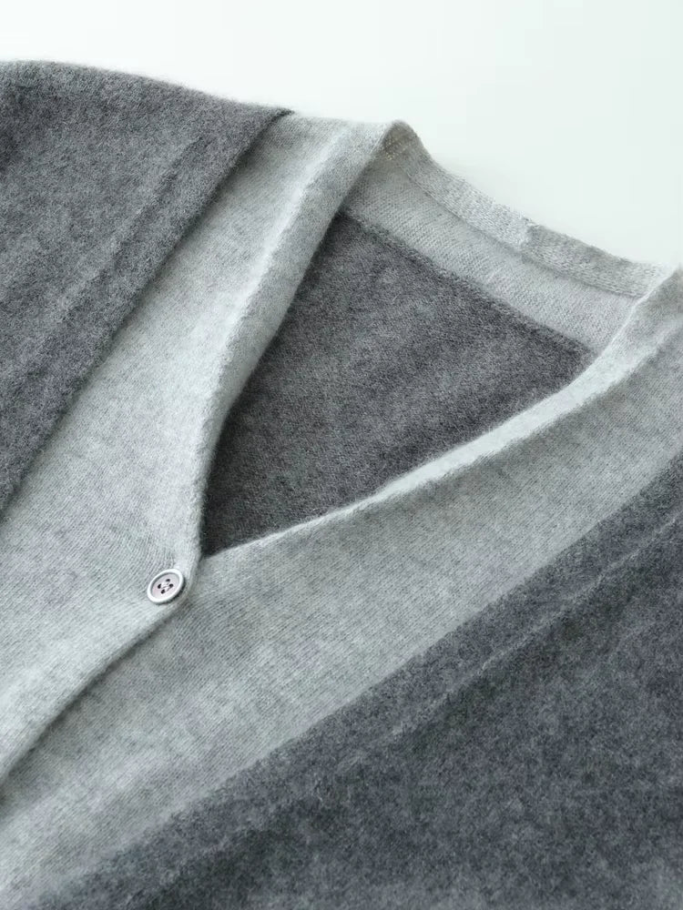 Riley - Gray Two-Tone Cashmere Cardigan | The Cashmere Studio