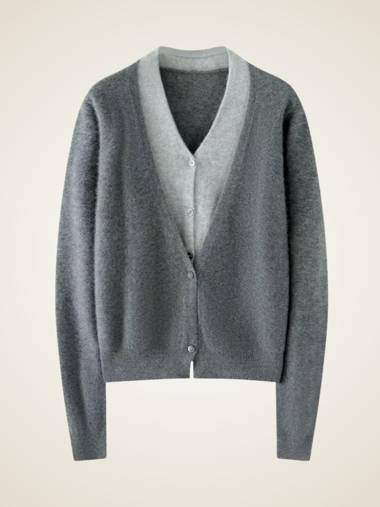 Riley - Gray Two-Tone Cashmere Cardigan | The Cashmere Studio