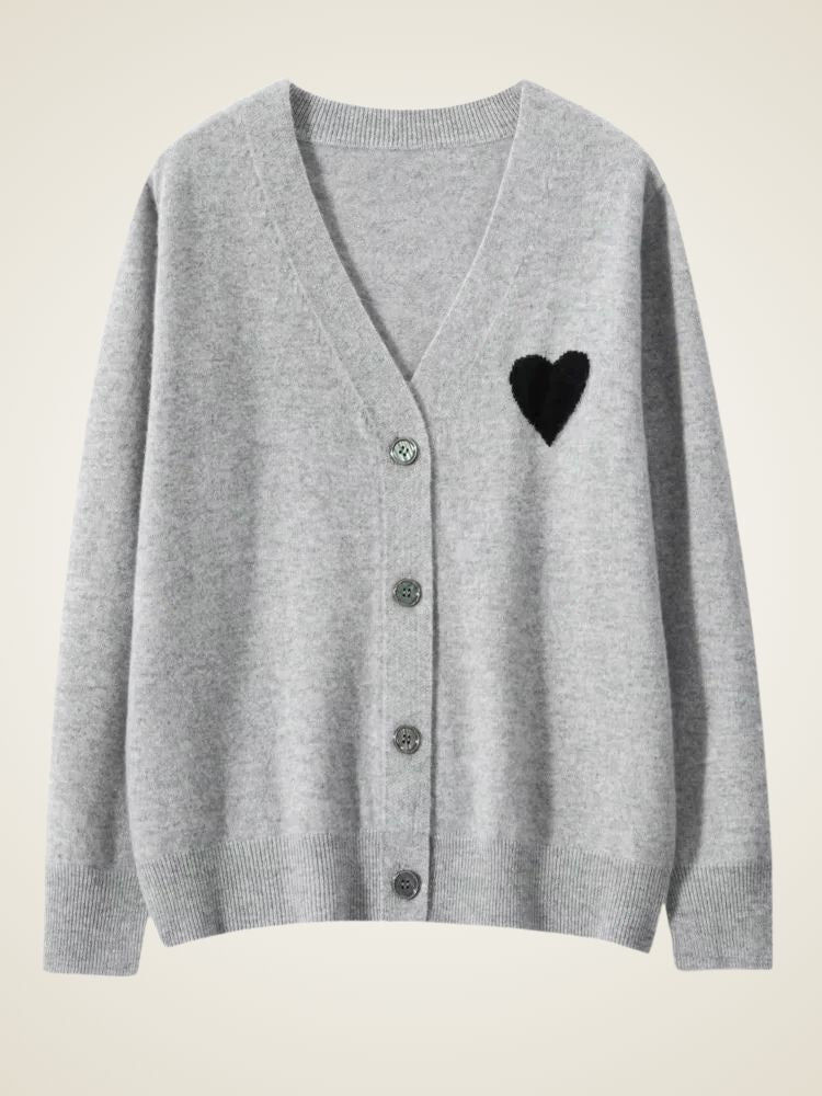 Ellie - Gray Heart Cashmere Cardigan | The Cashmere Studio