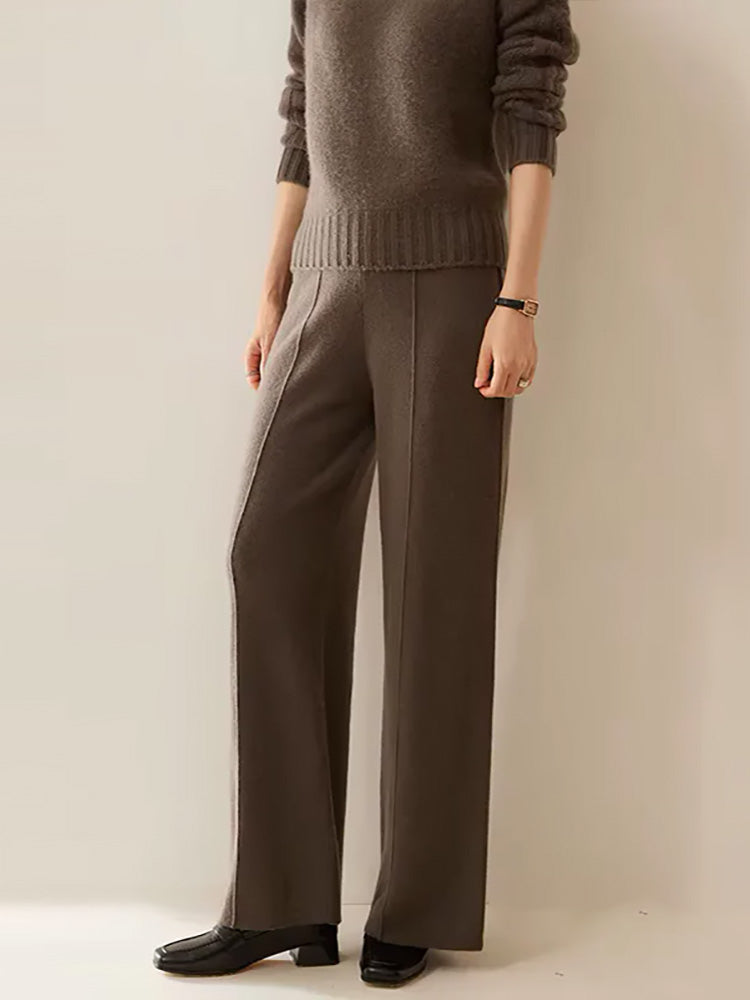 Kaila - Gray Green Wide Leg Cashmere Pants | The Cashmere Studio