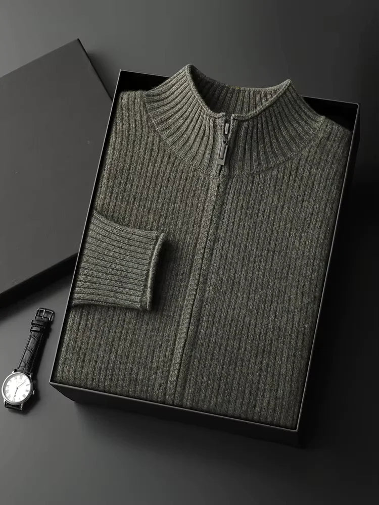 Emmett - Gray Green Ribbed Cashmere Cardigan | The Cashmere Studio