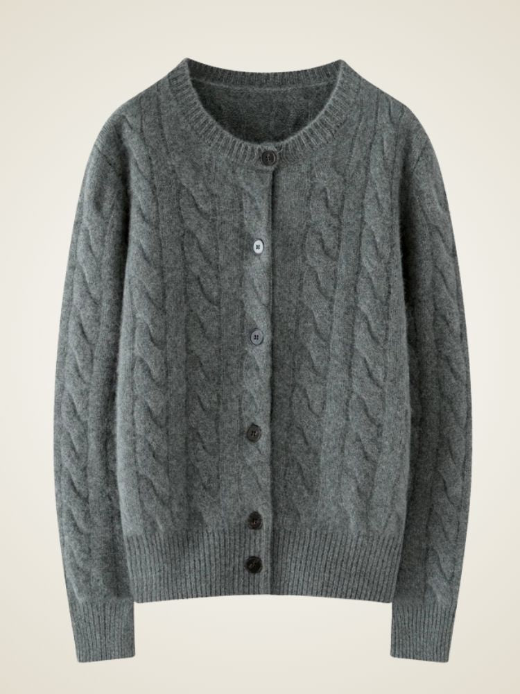 Faith - Gray Cable Knit Cashmere Cardigan | The Cashmere Studio