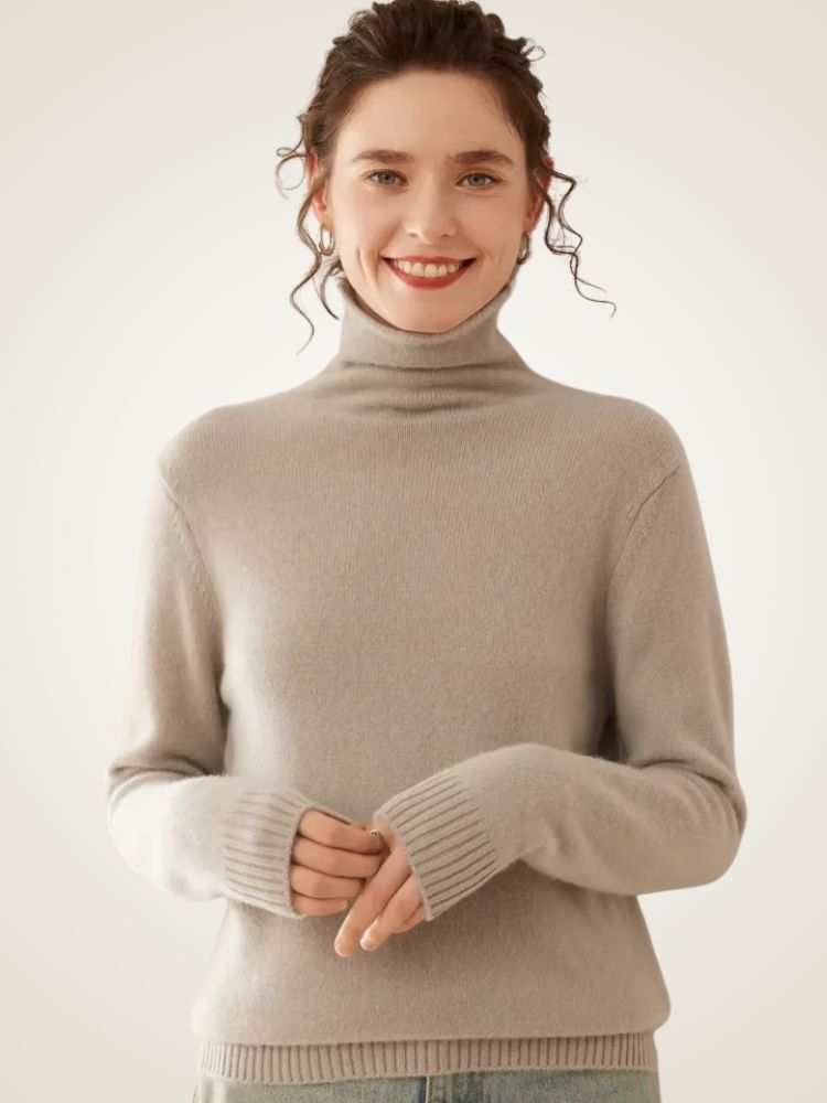 Anastasia - Gray Beige Cashmere Turtleneck | The Cashmere Studio