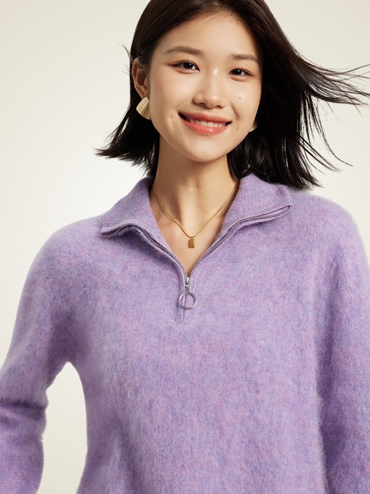 Haralyn - Half Zip Brushed Cashmere Sweater | The Cashmere Studio