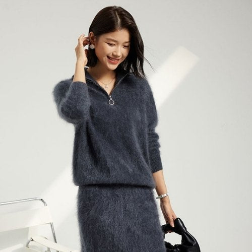 Haralyn - Half Zip Brushed Cashmere Sweater | The Cashmere Studio