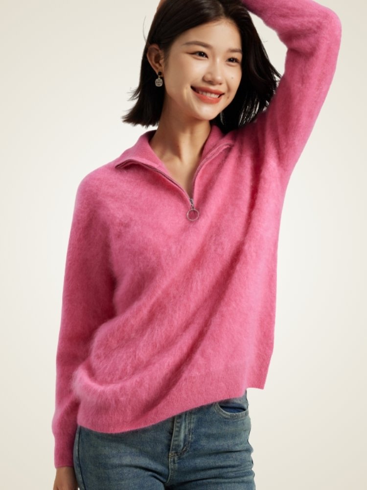 Haralyn - Half Zip Brushed Cashmere Sweater | The Cashmere Studio