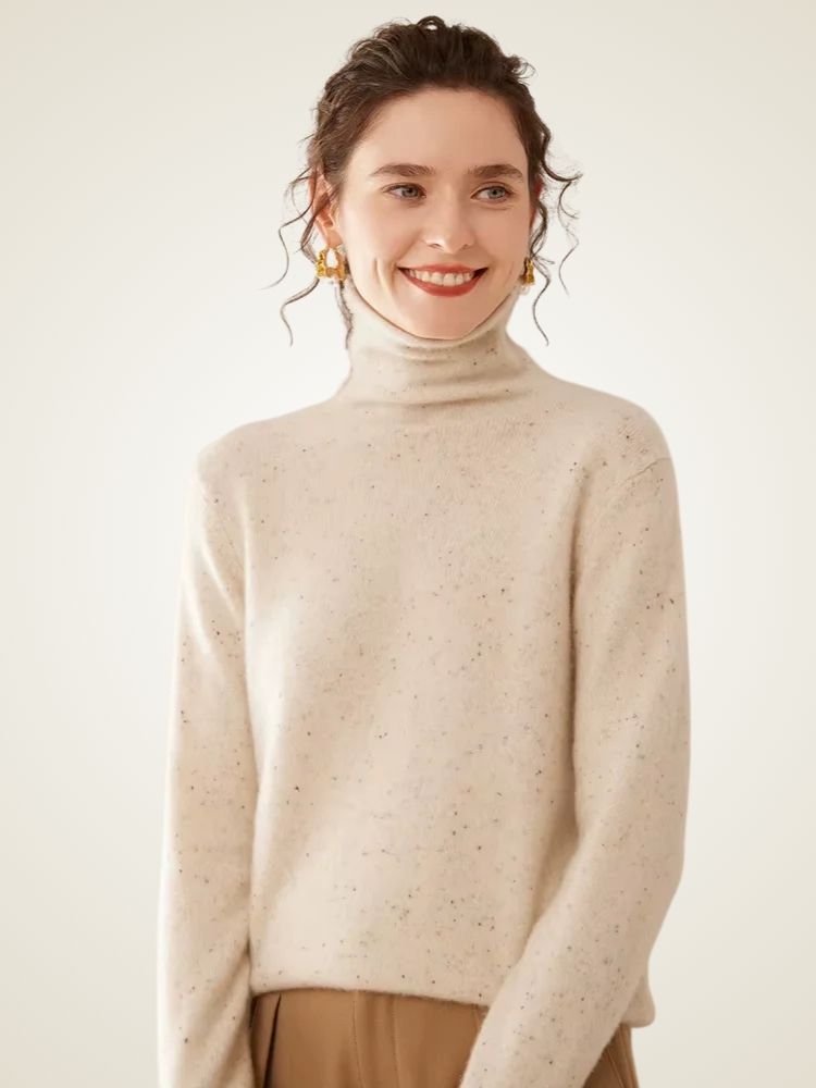 Anastasia - Heather Ivory Cashmere Turtleneck | The Cashmere Studio