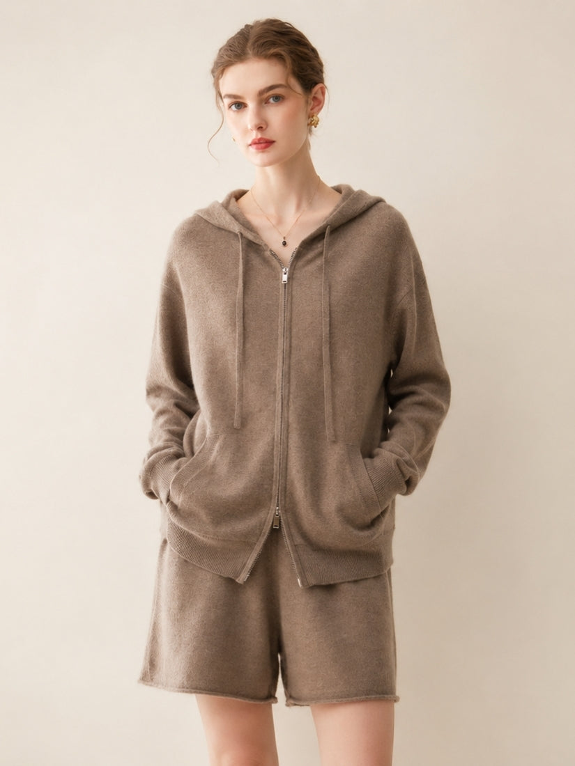 Hespera - Taupe Cashmere Hoodie | The Cashmere Studio