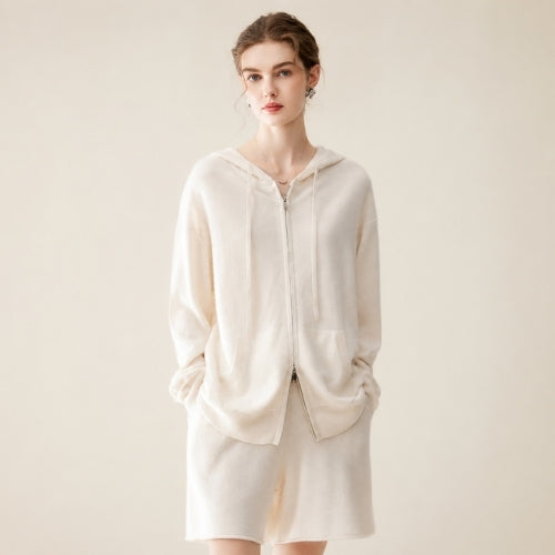 Hespera - Ivory Cashmere Hoodie | The Cashmere Studio