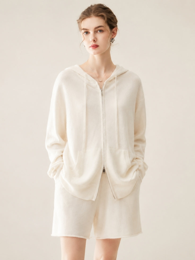 Hespera - Ivory Cashmere Hoodie | The Cashmere Studio