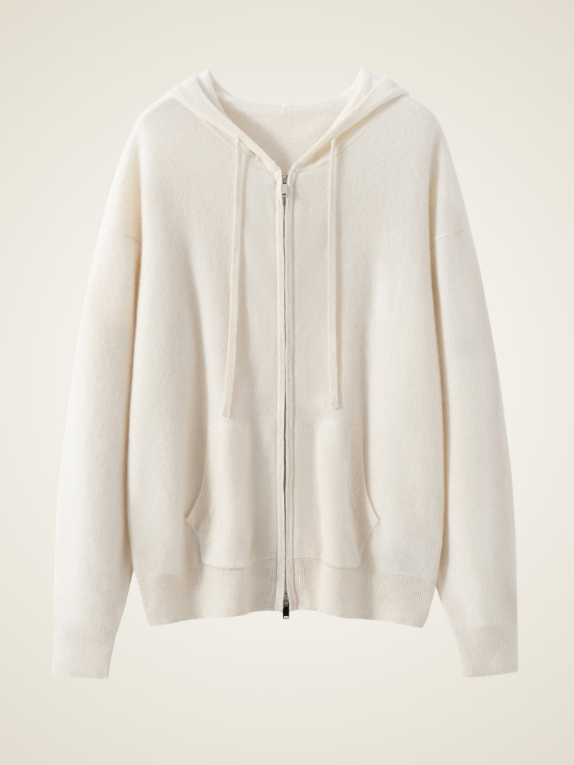 Hespera - Ivory Cashmere Hoodie | The Cashmere Studio