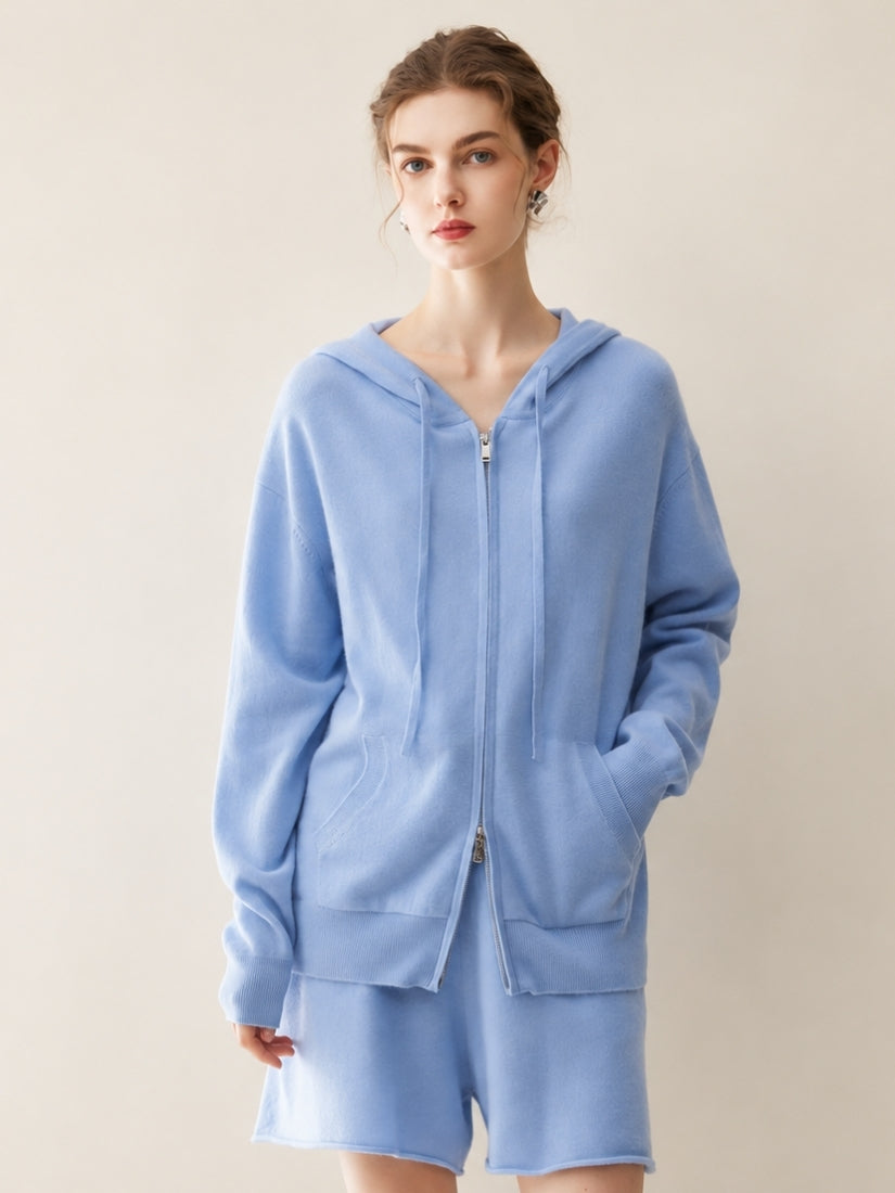 Hespera - Light Blue Cashmere Hoodie | The Cashmere Studio