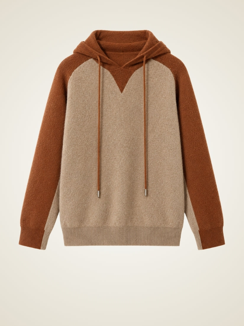 Idris — Camel Color-Block Cashmere Hoodie Sweater | The Cashmere Studio