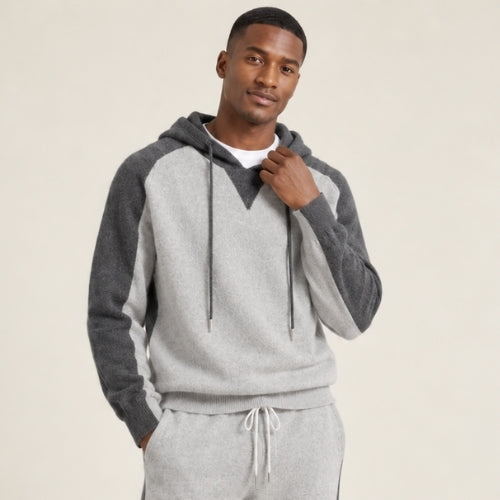Idris — Color-Block Cashmere Hoodie Sweater | The Cashmere Studio
