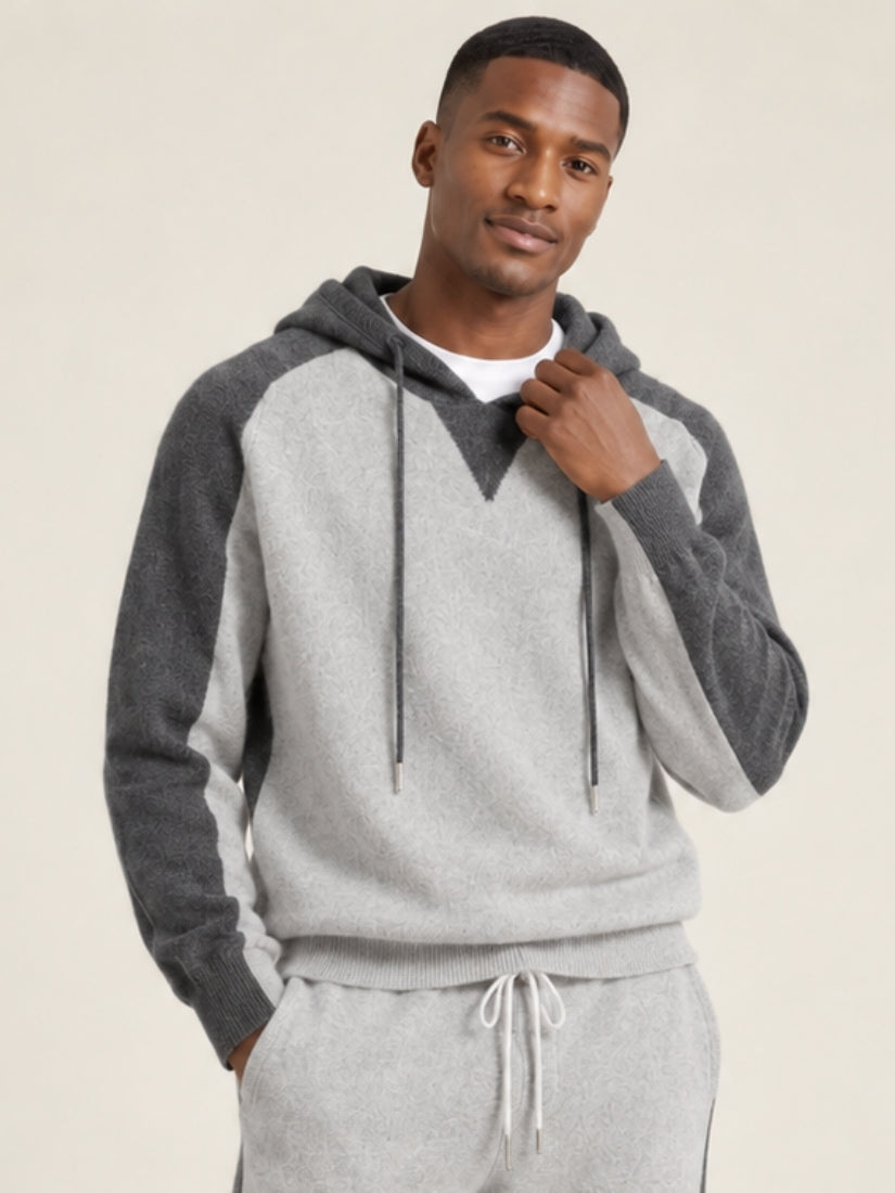 Idris — Light Gray Color-Block Cashmere Hoodie Sweater | The Cashmere Studio