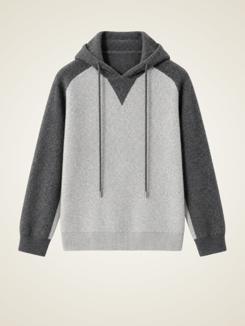 Idris — Light Gray Color-Block Cashmere Hoodie Sweater | The Cashmere Studio