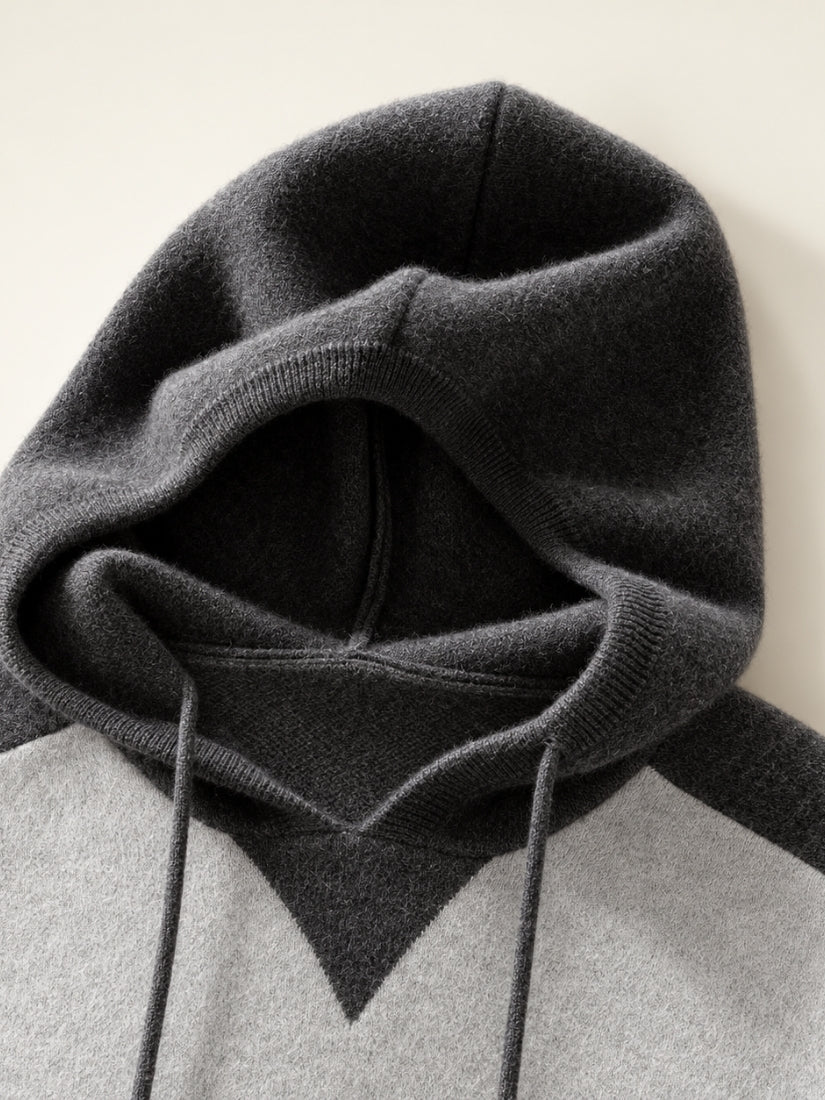 Idris — Light Gray Color-Block Cashmere Hoodie Sweater | The Cashmere Studio