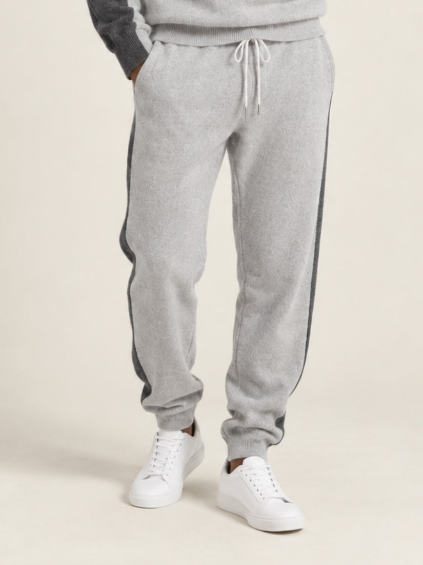 Idris — Light Gray Color-Block Cashmere Jogger Pants | The Cashmere Studio