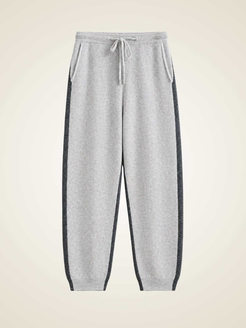 Idris — Light Gray Color-Block Cashmere Jogger Pants | The Cashmere Studio