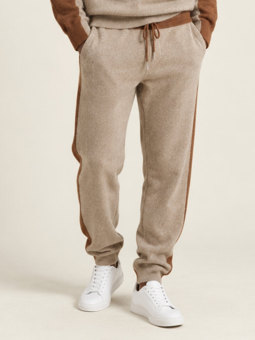 Idris — Camel Color-Block Cashmere Jogger Pants | The Cashmere Studio