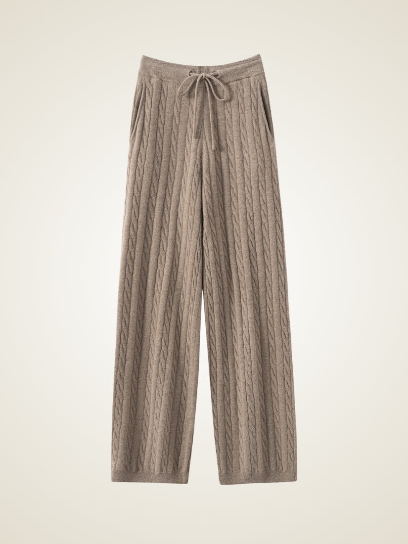 Iserelle - Taupe Cashmere Wide-Leg Pants | The Cashmere Studio