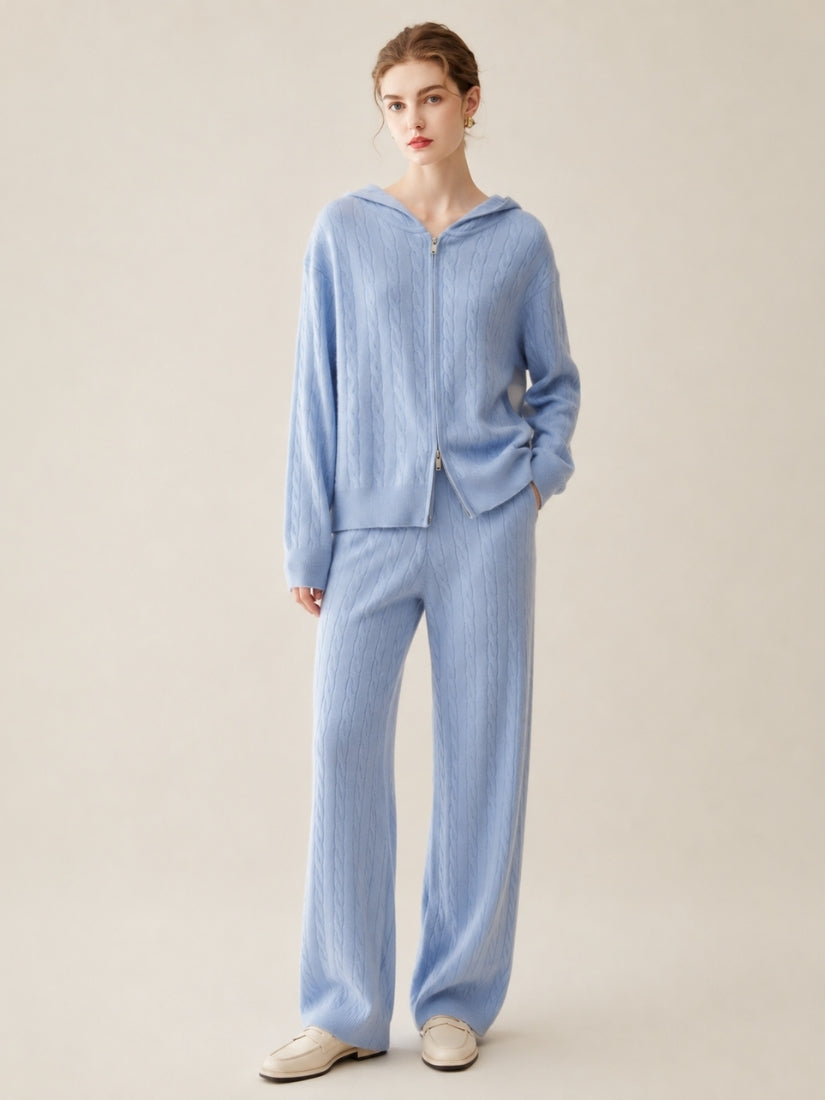 Iserelle - Light Blue Cashmere Cable-Knit Set | The Cashmere Studio