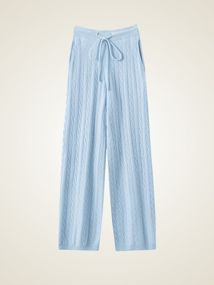 Iserelle - Light Blue Cashmere Wide-Leg Pants | The Cashmere Studio