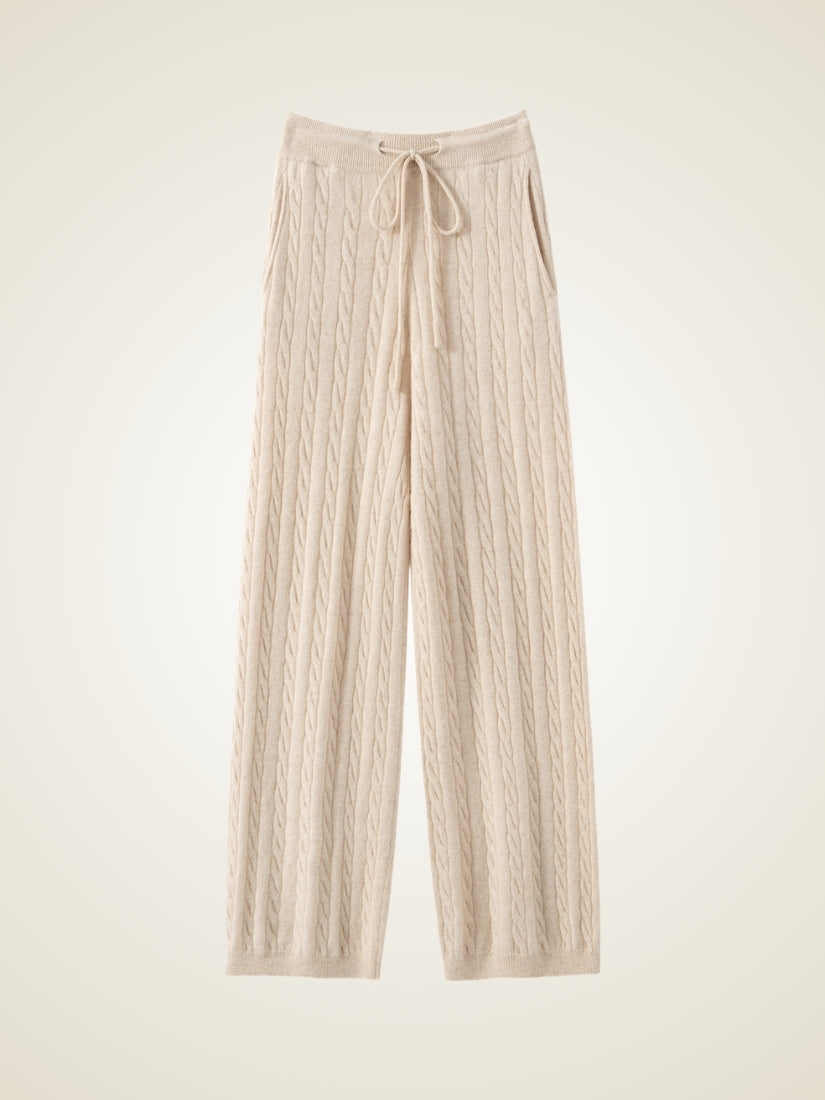 Iserelle - Beige Cashmere Wide-Leg Pants | The Cashmere Studio