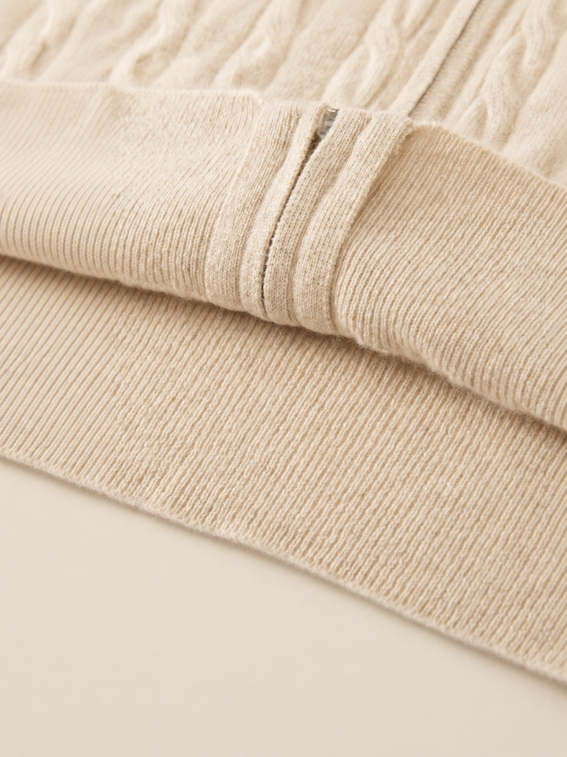 Iserelle - Beige Cashmere Cable-Knit Hoodie | The Cashmere Studio