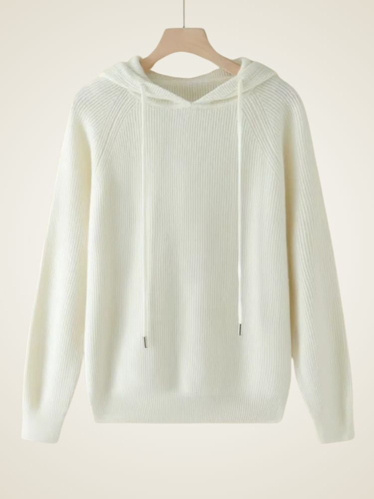 Colleen - Ivory Ribbed Cashmere Hoodie | The Cashmere Studio