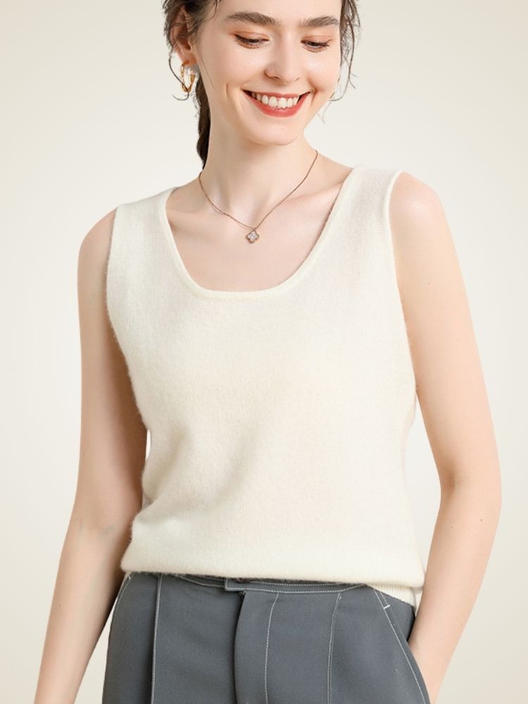 Idony - Ivory Ultra-Soft Cashmere Tank Top | The Cashmere Studio