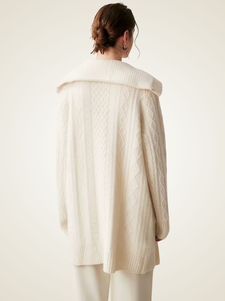 Paige - Ivory Collared Cable Knit Cashmere Cardigan | The Cashmere Studio