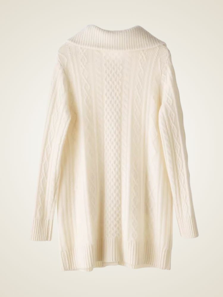 Paige - Ivory Collared Cable Knit Cashmere Cardigan | The Cashmere Studio